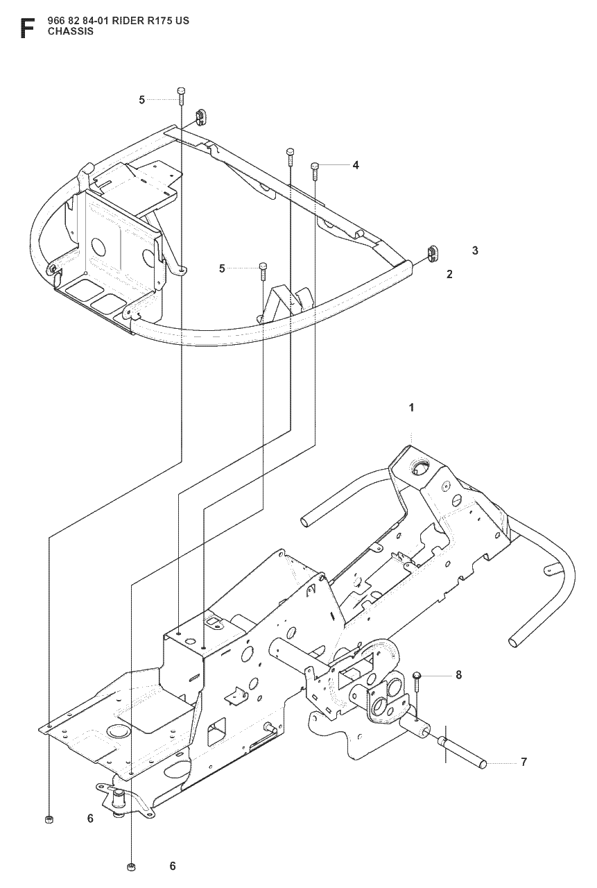 Chassis / Frame Diagram and Parts List for R175 (966828401)(2008-05) Husqvarna Lawn Tractor