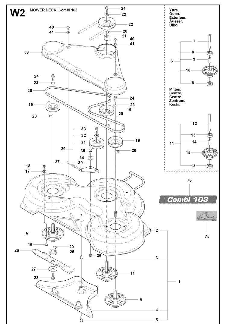 103cm Cutting Deck 2 Diagram and Parts List for RIDER15V2AWD (965200901)(2009-04) Husqvarna Lawn Mower