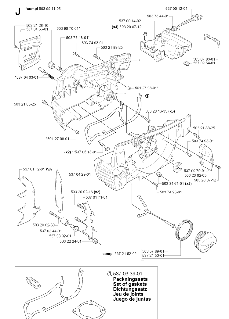 Crankcase Diagram and Parts List for 385 20064000001-Current Husqvarna Chainsaw