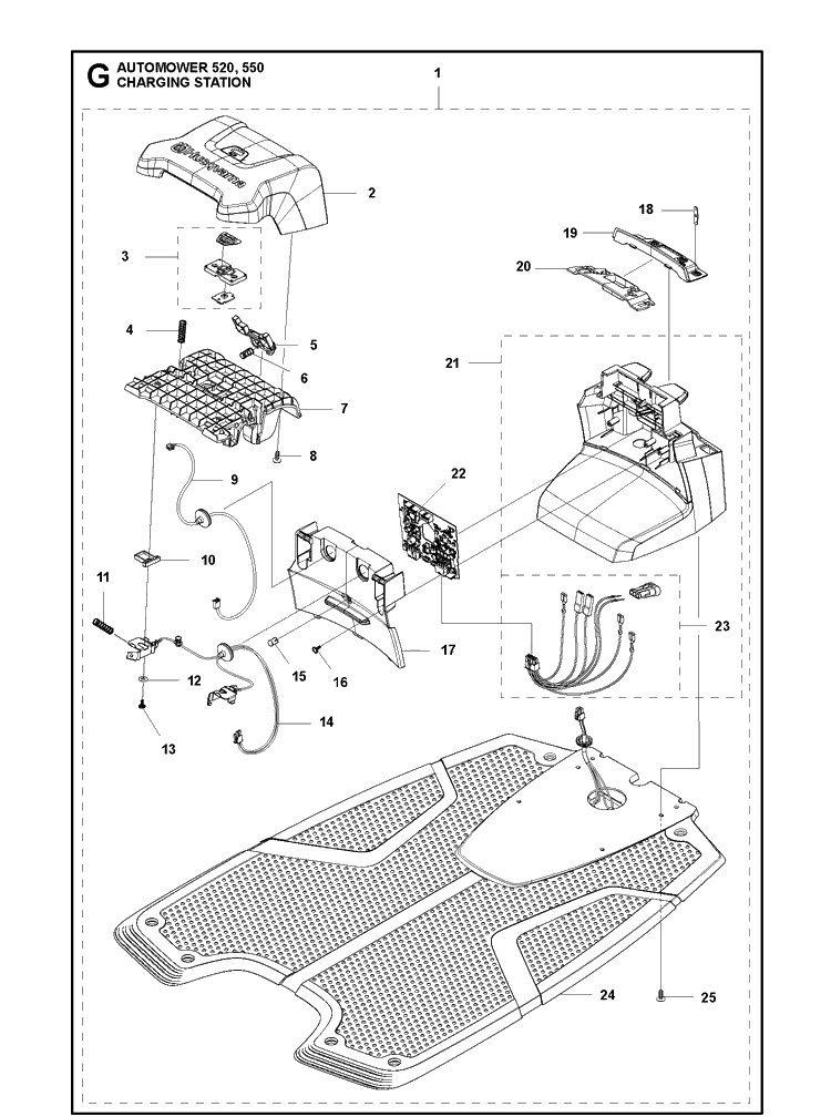Charging Station Diagram and Parts List for 520 2020 Husqvarna Lawn Mower