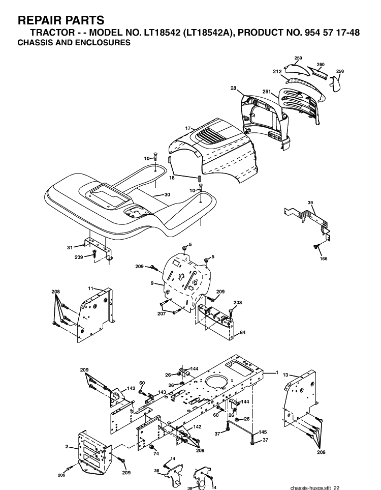 Chassis And Enclosures Diagram and Parts List for LT18542-LT18542A 2003-11 Husqvarna Lawn Tractor