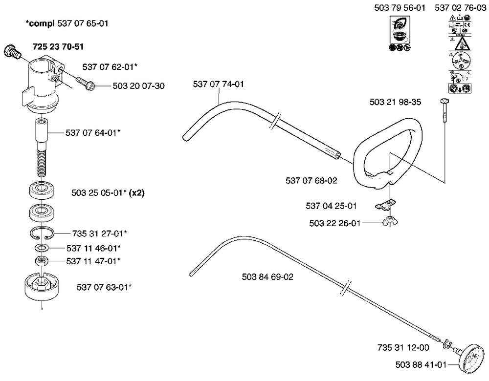Shaft/Tube/Handle (325 Cx) Diagram and Parts List for 325CX 2002-01 Husqvarna Trimmer