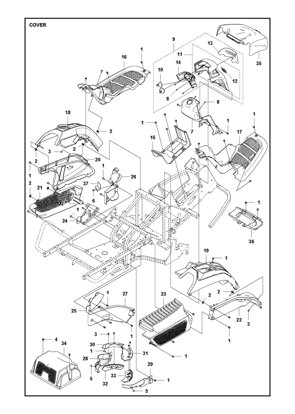 Cover Diagram and Parts List for RC320TSAWD 2023 Husqvarna Lawn Tractor
