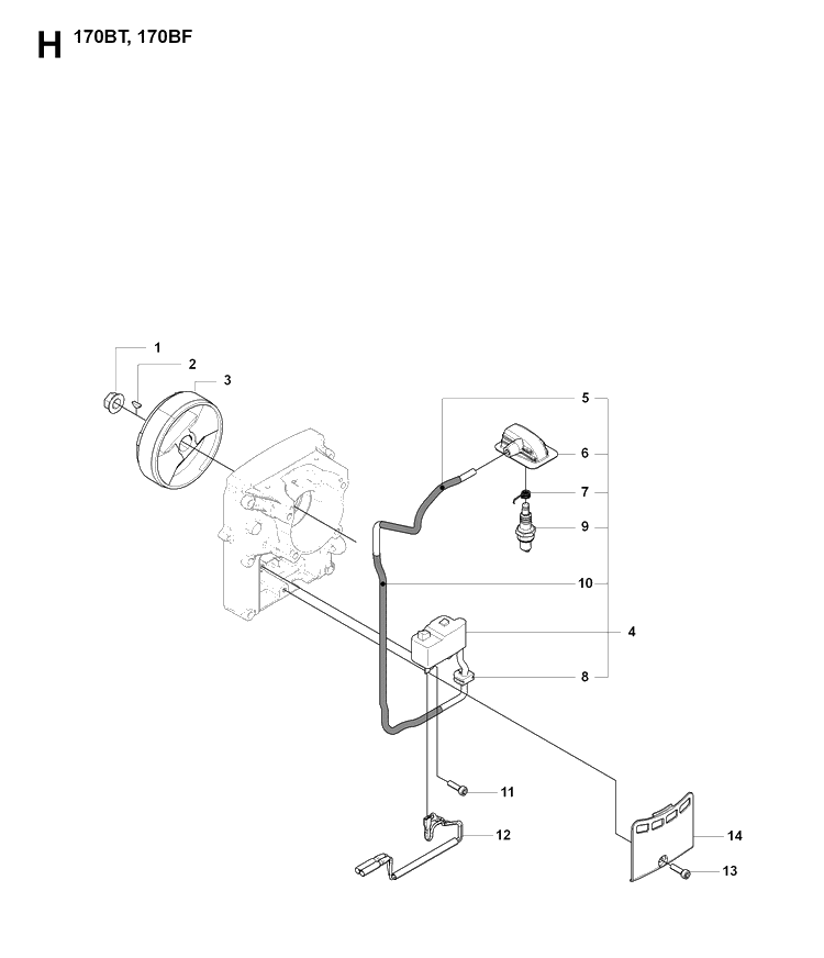Ignition System Diagram and Parts List for 170BT 20084000001-Current Husqvarna Leaf Blower / Vacuum