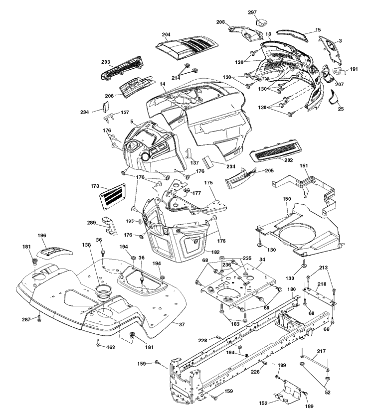 Chassis And Enclosures Diagram and Parts List for YTH2042 (96043012101)(2010-12) Husqvarna Lawn Tractor