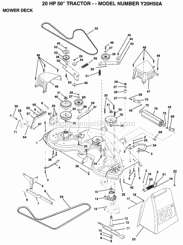 Mower Deck Diagram and Parts List for Y20H50A 1994 Husqvarna Lawn Tractor