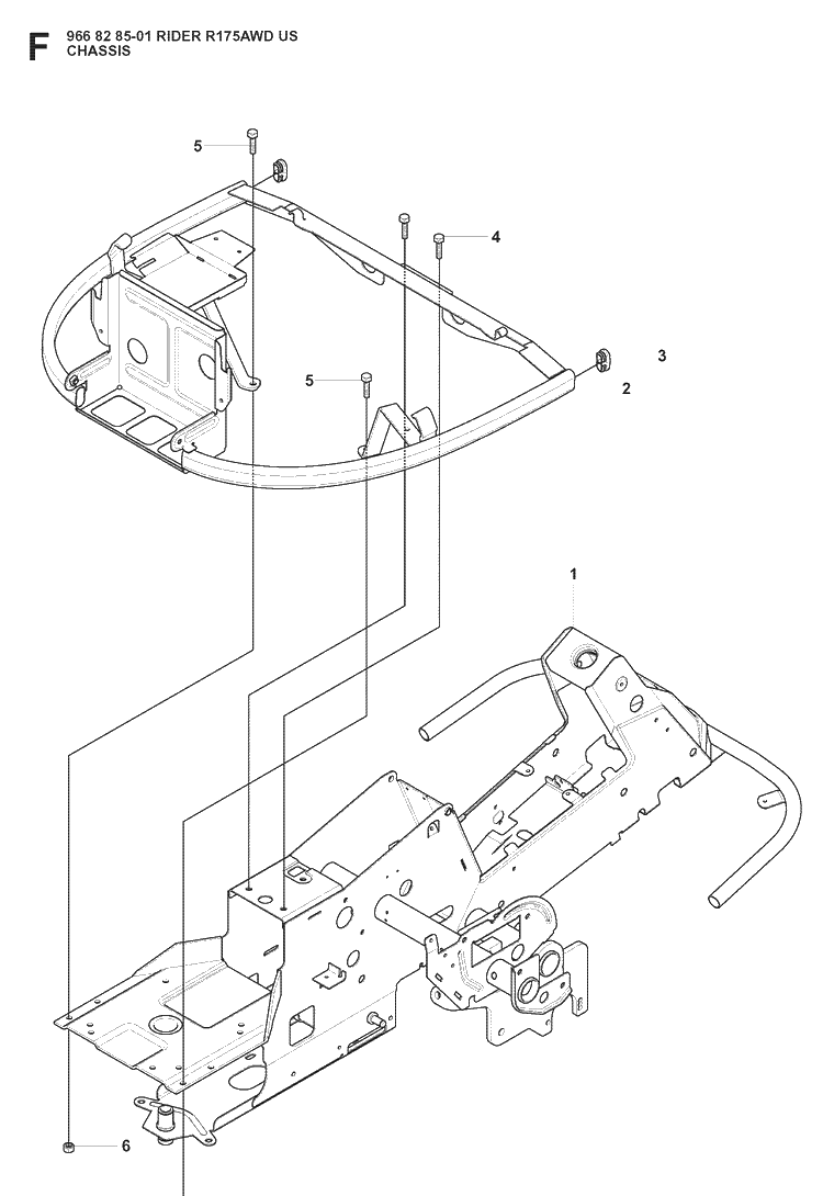 Chassis / Frame Diagram and Parts List for RIDER175 (966828501)(2008-05) Husqvarna Lawn Mower