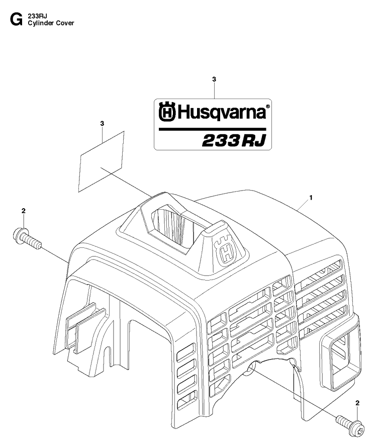 Cylinder Cover Diagram and Parts List for 233RJ 20090100001-20112700000 Husqvarna Brush Cutter