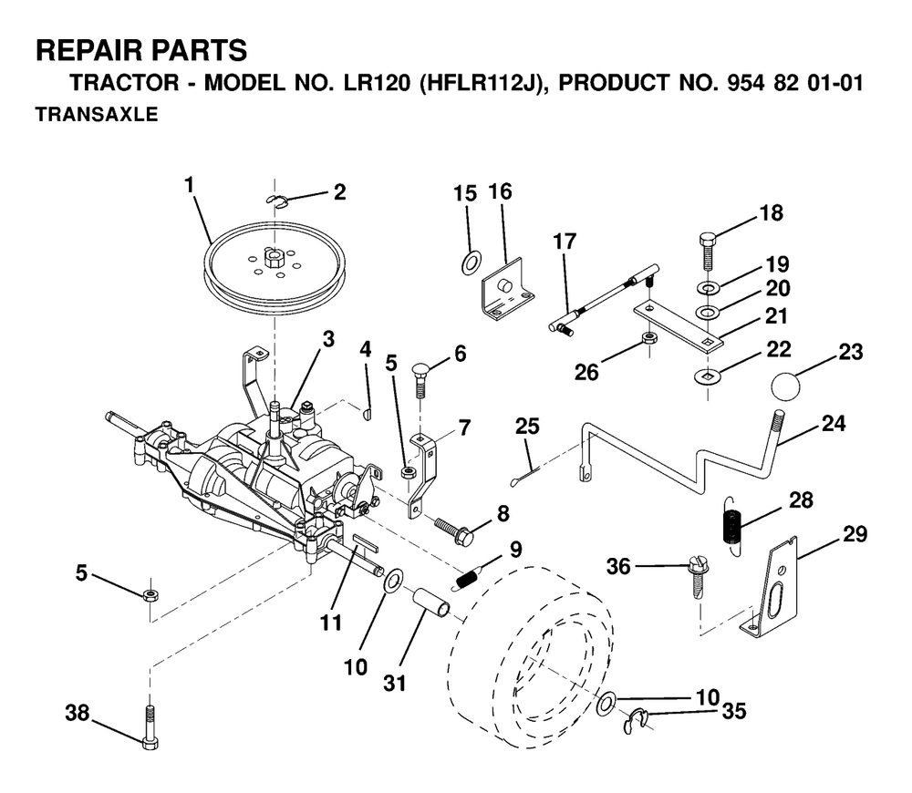 Transmission Diagram and Parts List for LR120 (954820101-J)(2000-02) Husqvarna Lawn Tractor