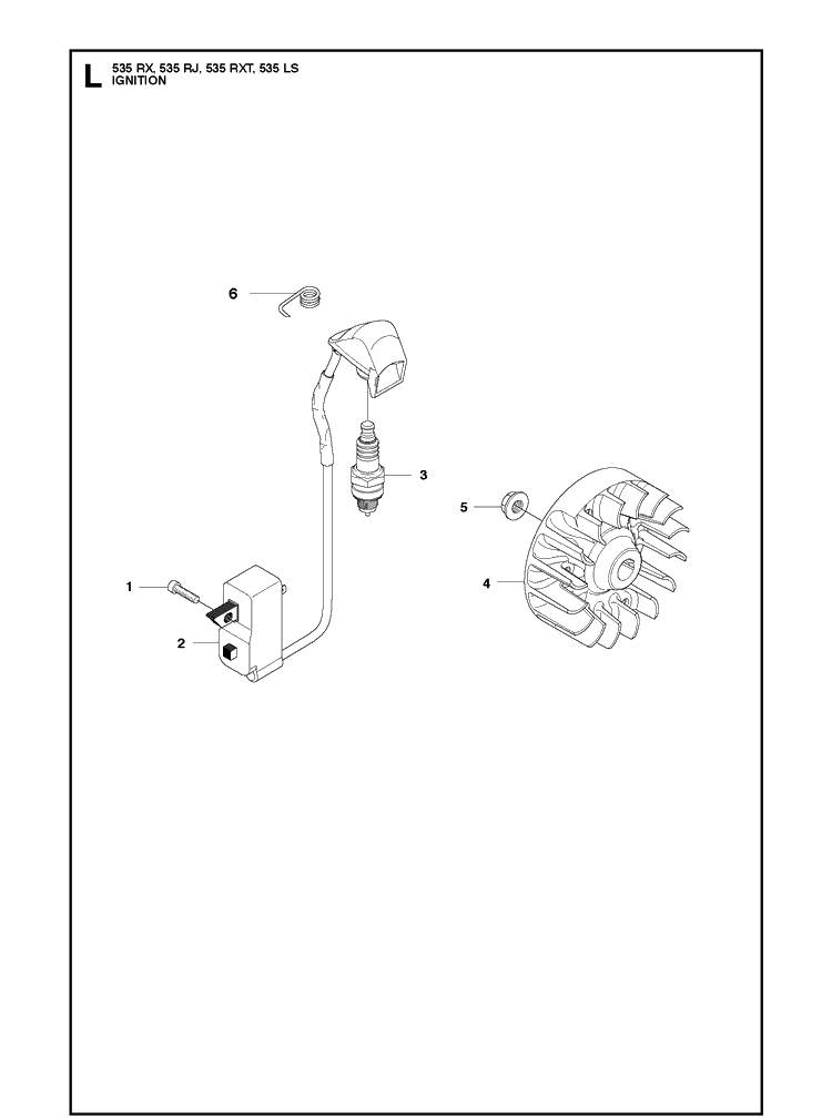Ignition System Diagram and Parts List for 535RJ  Husqvarna Brush Cutter