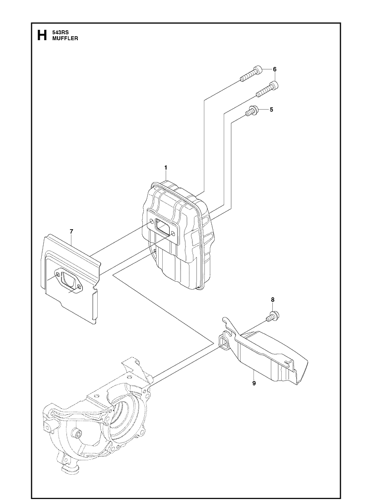 Muffler Diagram and Parts List for 543RS (967348201)(20192200001-Current) Husqvarna Brush Cutter