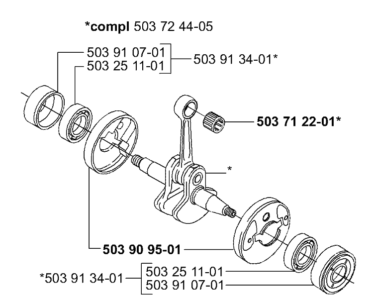 Crankshaft Diagram and Parts List for 225L 2000-10 Husqvarna Trimmer