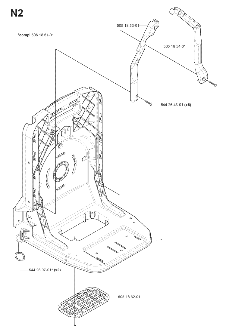 Frame 2 Diagram and Parts List for 180BT 20080500001-20084000000 Husqvarna Leaf Blower / Vacuum