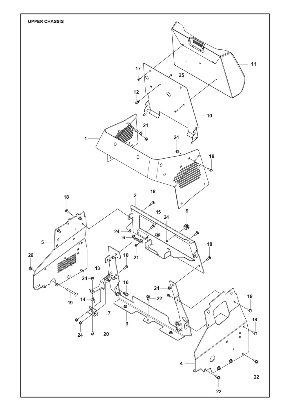 Chassis Upper Diagram and Parts List for V548X  Husqvarna Lawn Tractor
