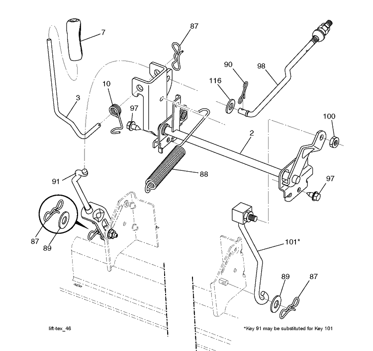 Mower Lift / Deck Lift Diagram and Parts List for YTH22V46 (96045006100)(2017-06) Husqvarna Lawn Tractor