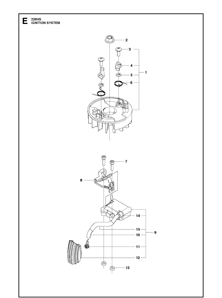 Ignition System Diagram and Parts List for 226HS75S  Husqvarna Hedge Trimmer