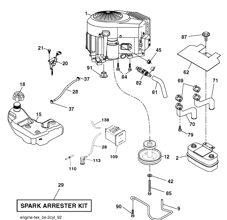 Engine Diagram and Parts List for YTH22V46 (96045004200)(2012-10) Husqvarna Lawn Tractor