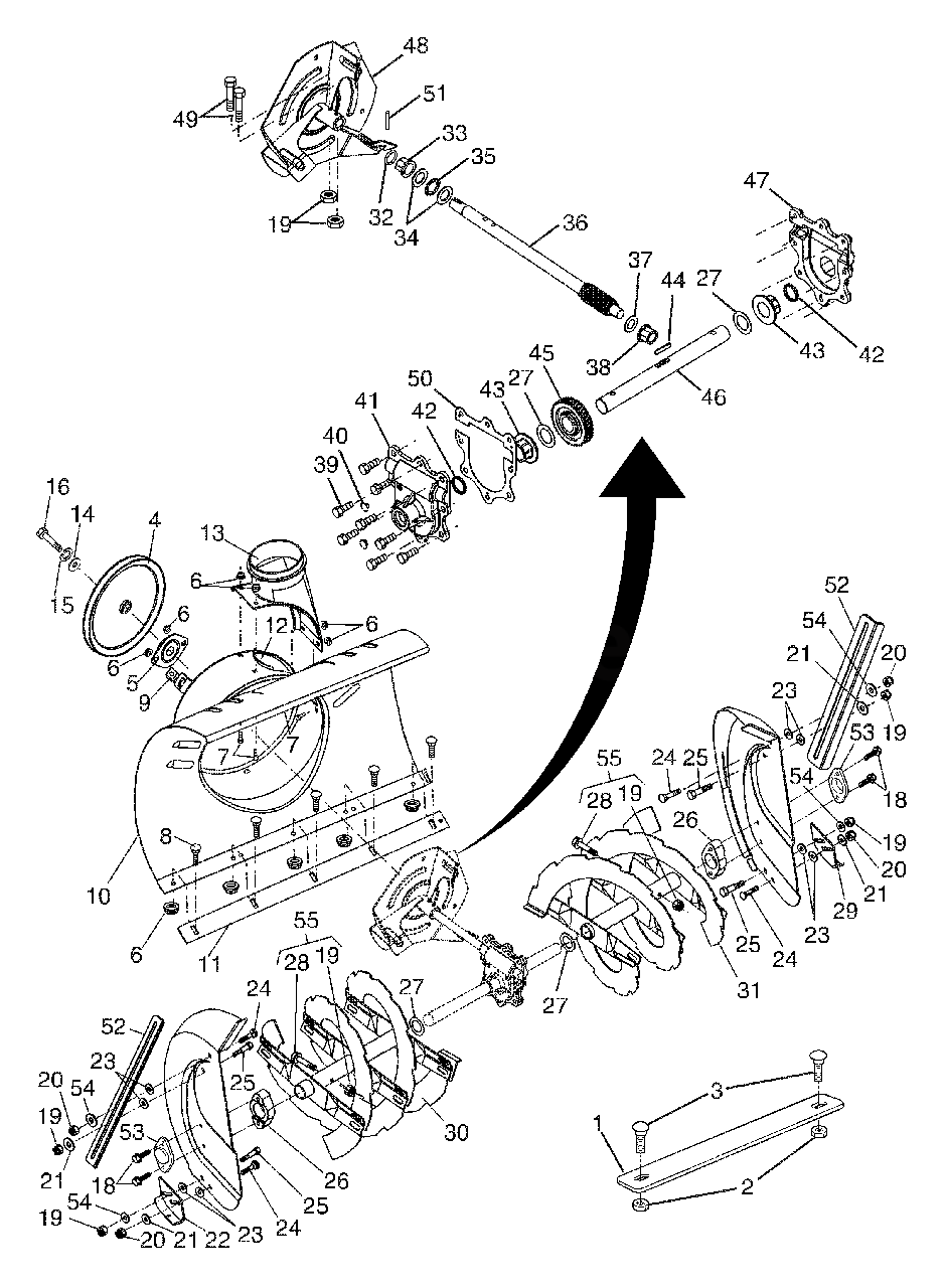 Auger Housing / Impeller Assembly Diagram and Parts List for 1130ST (954223081-C)(2004-07) Husqvarna Snow Blower