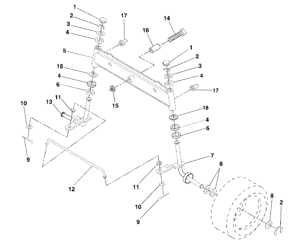 Front Axle Diagram and Parts List for LT125 (954170001-C)(1998-10) Husqvarna Lawn Tractor
