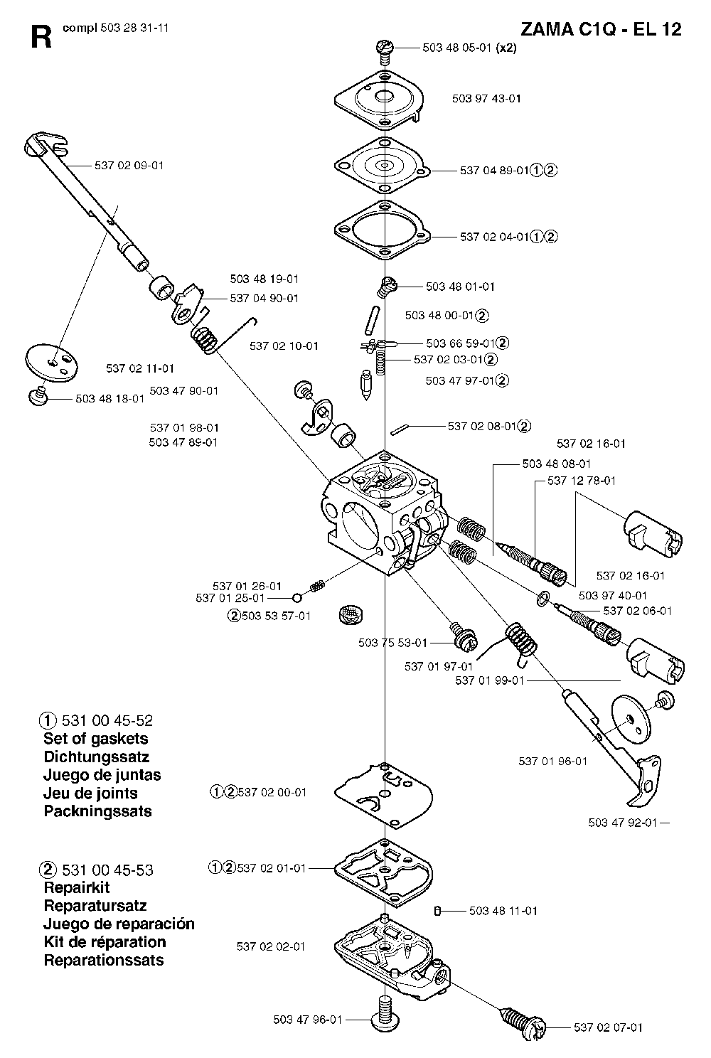 Carburetor Details Diagram and Parts List for 325RXT 2002-01 Husqvarna Brush Cutter