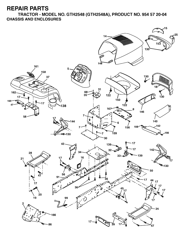 Chassis And Enclosures Diagram and Parts List for GTH2548 (954572004)(2004-05) Husqvarna Lawn Tractor