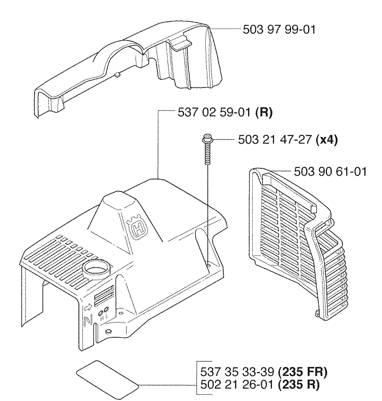 Top Cover / Muffler Cover Diagram and Parts List for 235FR 2009-06 Husqvarna Brush Cutter