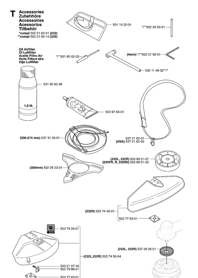 Accessories Diagram and Parts List for 235RII  Husqvarna Brush Cutter