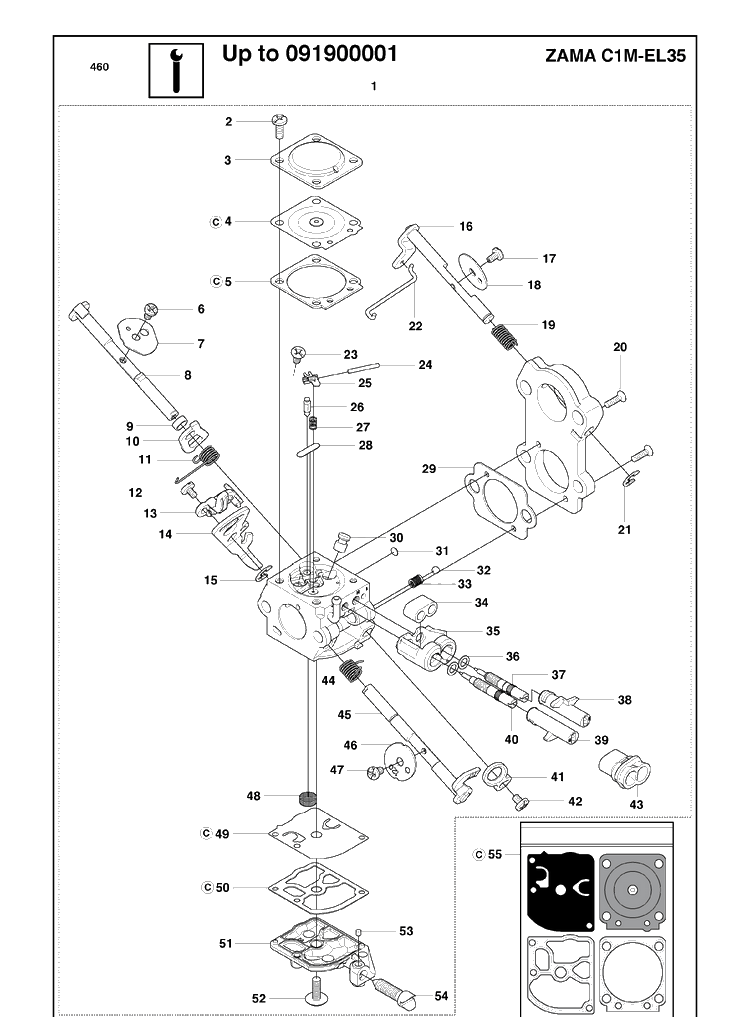 Service Update 1 Diagram and Parts List for 460 2009-10 Husqvarna Chainsaw