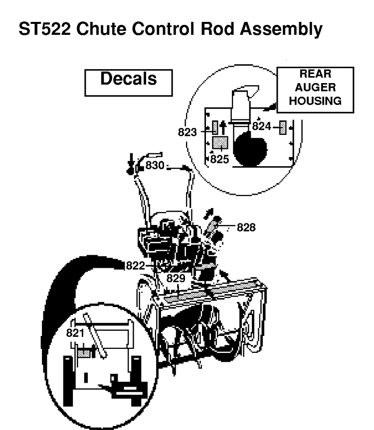 Decals Diagram and Parts List for ST522H (601002327)(1998-01) Husqvarna Snow Blower