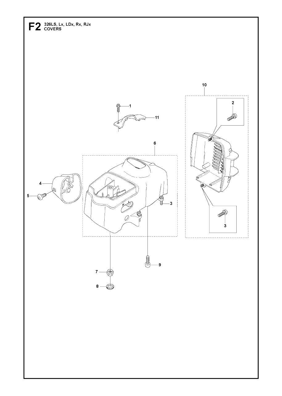 Cover Diagram and Parts List for 326LX 20091800001 & Above Husqvarna Trimmer