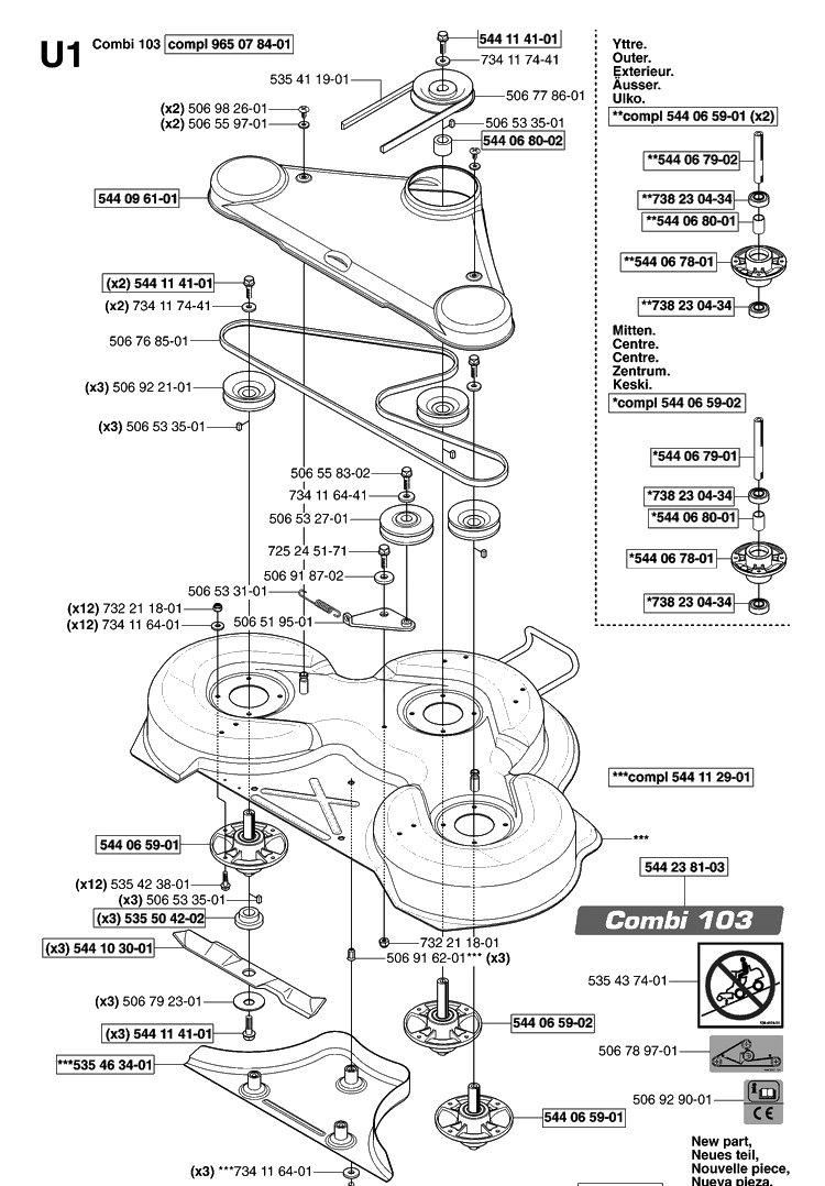 103cm Cutting Deck Diagram and Parts List for PR18AWD (953536601)(2005-03) Husqvarna Lawn Mower
