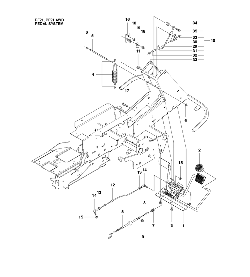 Pedals Diagram and Parts List for PF21 (965192401)(2010-07) Husqvarna Lawn Tractor