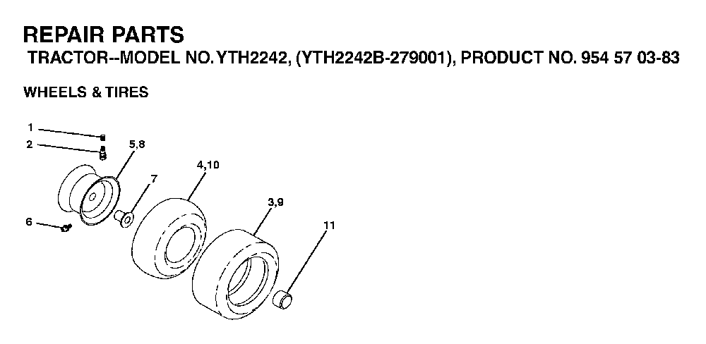 Wheels And Tires Diagram and Parts List for YTH2242B (954570383)(2003-01) Husqvarna Lawn Tractor