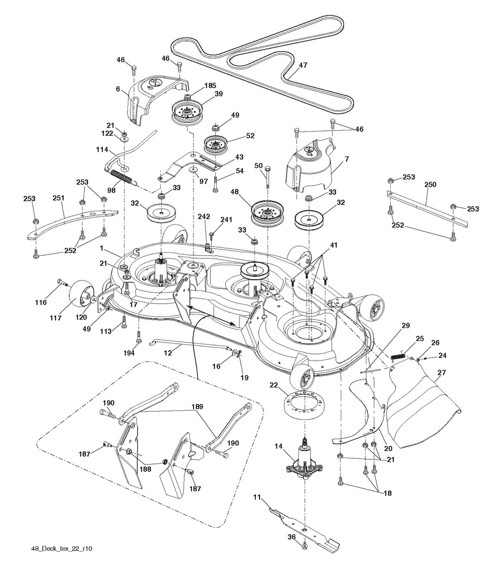 Mower Deck / Cutting Deck Diagram and Parts List for YTH24V48 2018 Husqvarna Lawn Tractor