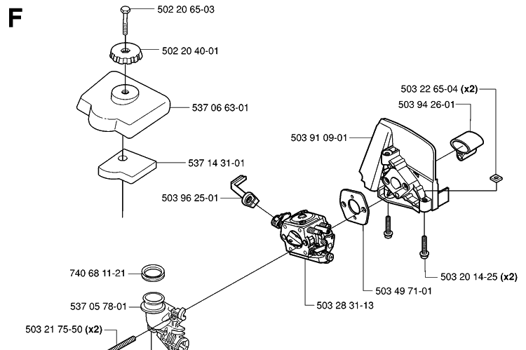Carburetor And Air Filter Diagram and Parts List for HA110 20040100001-20054000000 Husqvarna Hedge Trimmer
