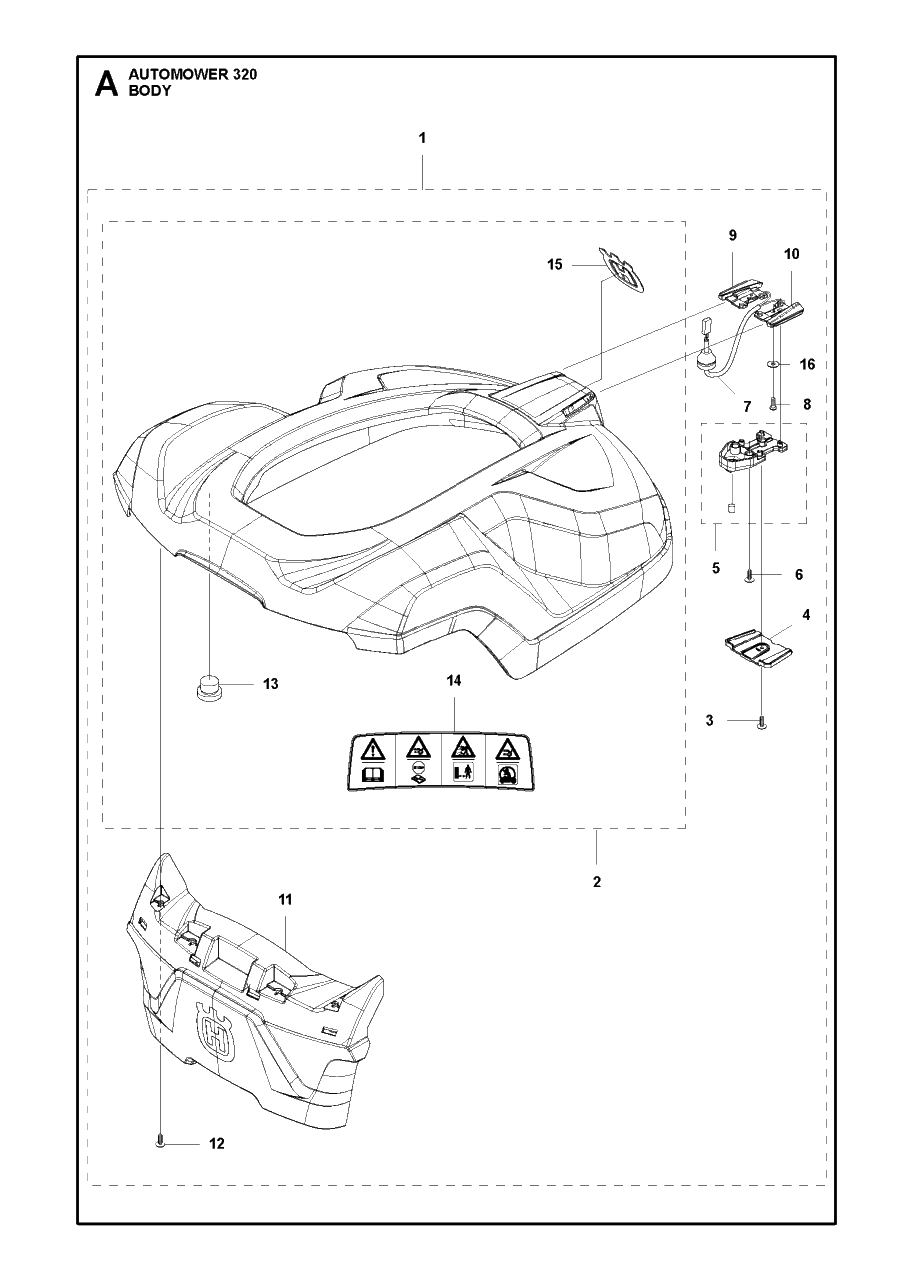 Cover Diagram and Parts List for 320 2014-02 Husqvarna Lawn Mower