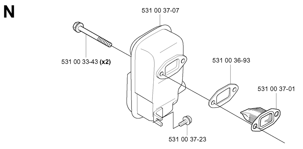 Muffler Diagram and Parts List for 155B (TEX54D-EC50)(20041400001-Current)(2004) Husqvarna Leaf Blower / Vacuum
