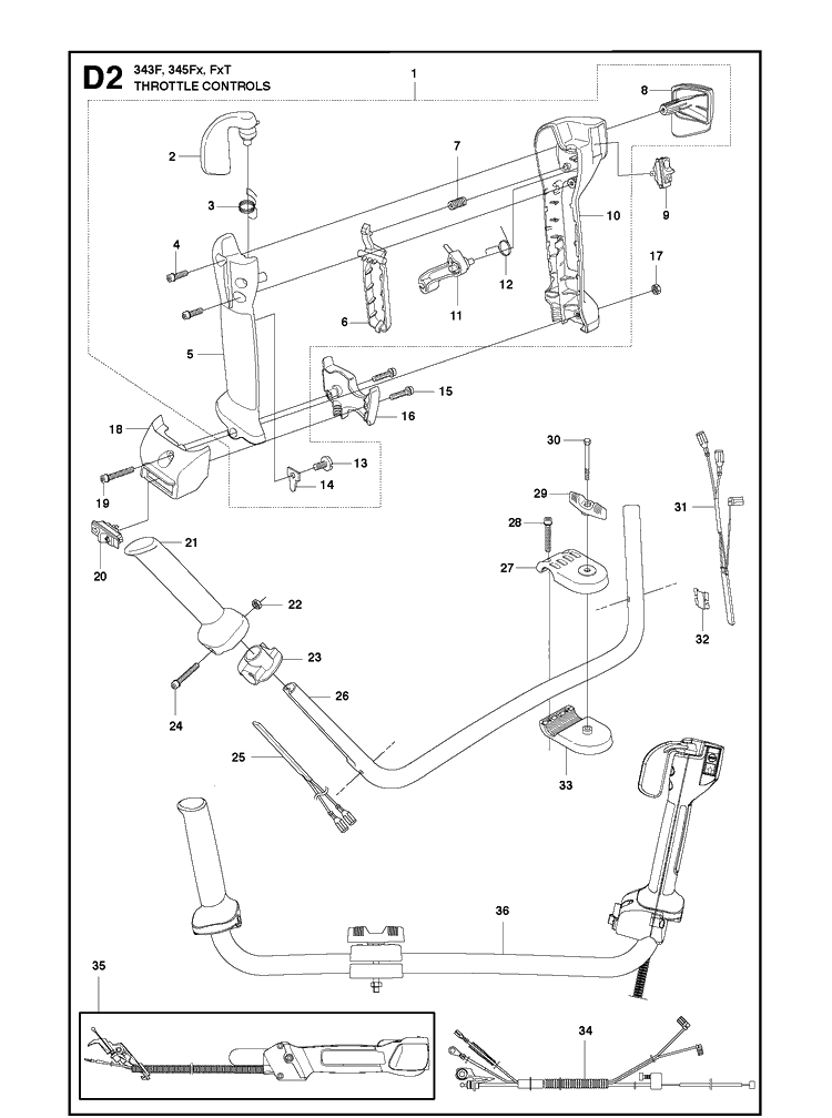 Throttle Controls Diagram and Parts List for 343F 20110600001-Current Husqvarna Brush Cutter