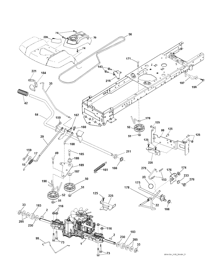 Drive Diagram and Parts List for YTH150 (96041002204)(2010-01) Husqvarna Lawn Tractor