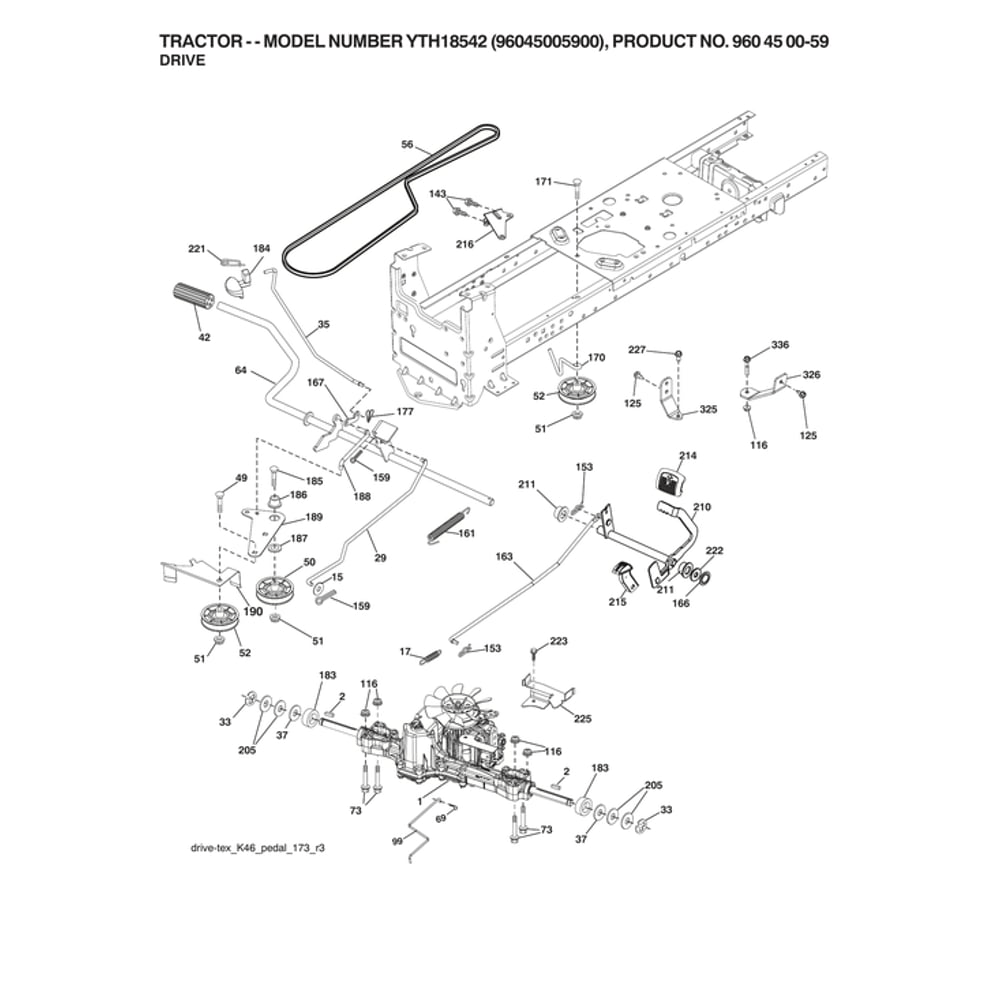 Drive Diagram and Parts List for 96045005900  Husqvarna Lawn Tractor