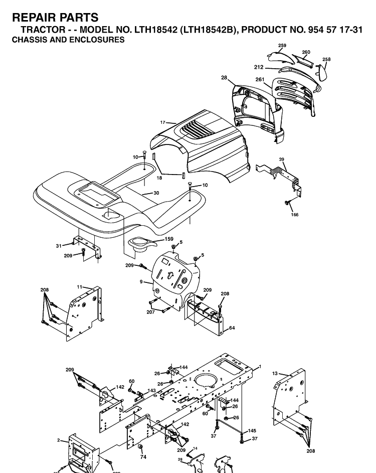 Chassis And Enclosures Diagram and Parts List for LTH18542-LTH18542B 2004-03 Husqvarna Lawn Tractor