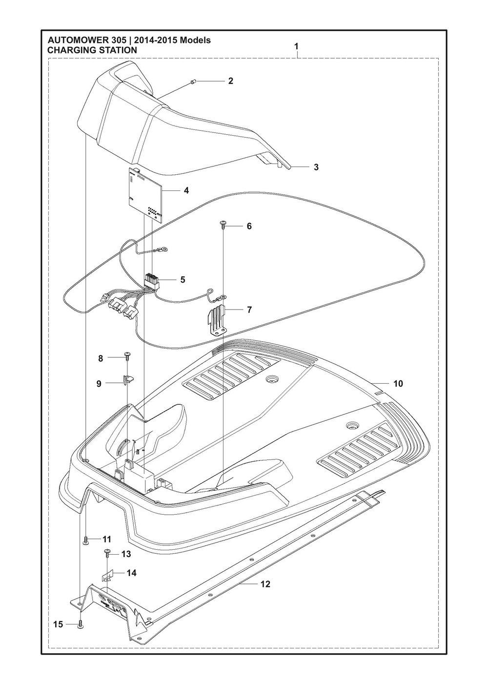 Charging Station Diagram and Parts List for 3052011-2015  Husqvarna Lawn Mower