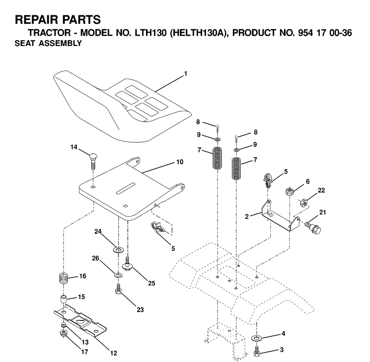 Seat Diagram and Parts List for LTH130 (HELTH130A)(2001-01) Husqvarna Lawn Tractor
