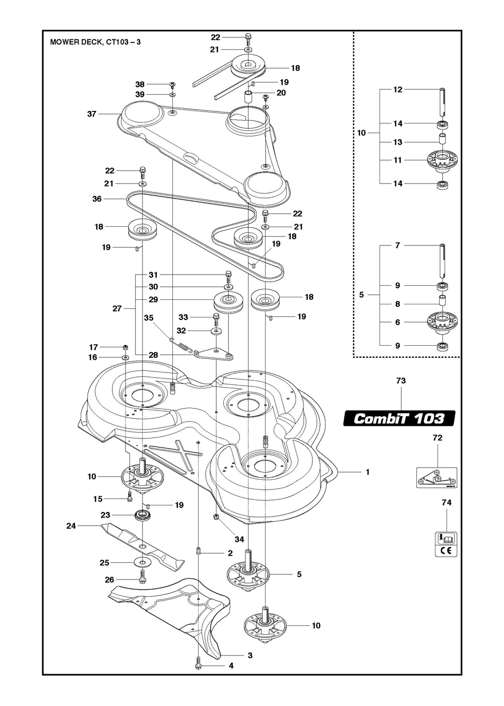 103cm Cutting Deck Diagram and Parts List for 103R400  Husqvarna Lawn Tractor Accessories