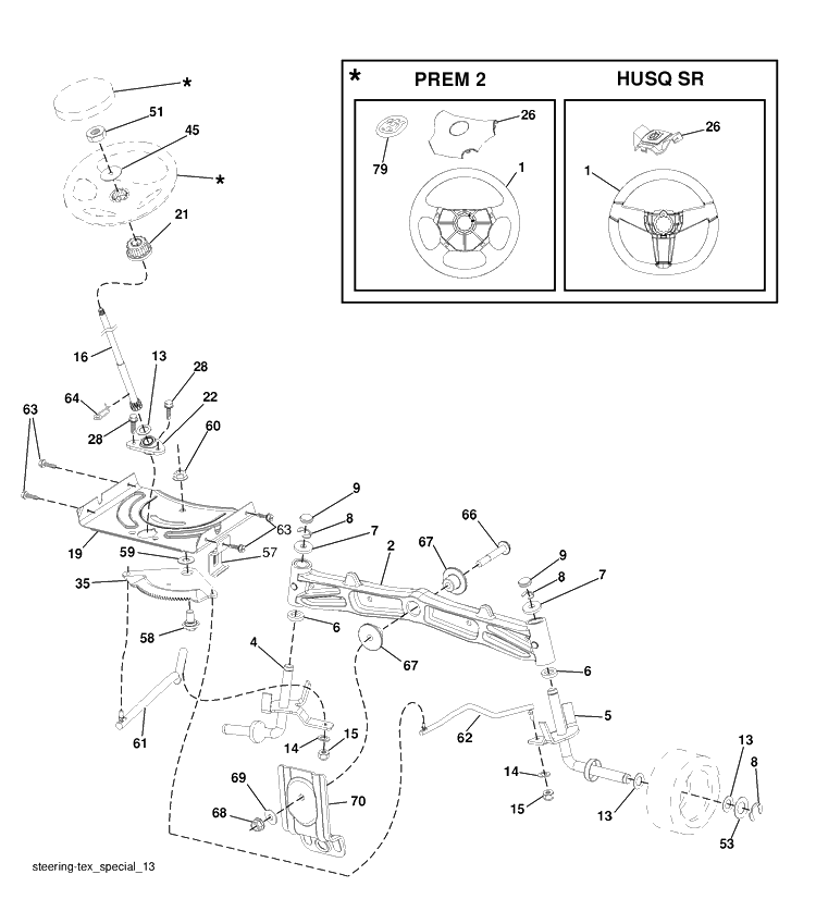 Steering Assembly Diagram and Parts List for 2348LS (96043004900)(2008-03) Husqvarna Lawn Mower