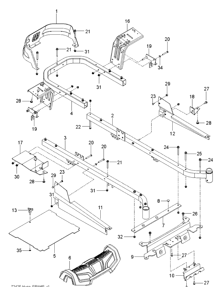 Frame Diagram and Parts List for Z242F (96795380300)(2018-10) Husqvarna Lawn Mower