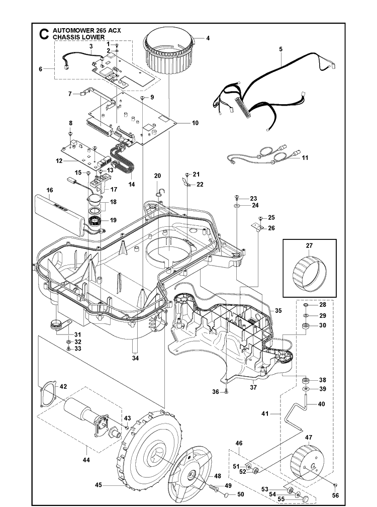Chassis Lower Diagram and Parts List for 265ACX 2013-01 Husqvarna Lawn Mower