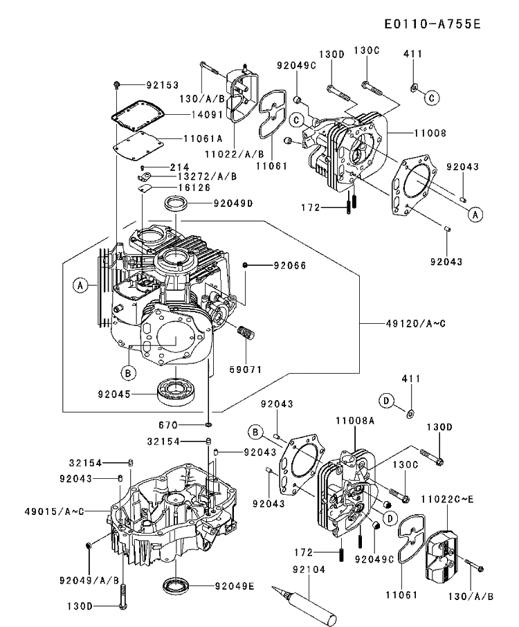 Cylinder And Crankcase Diagram and Parts List for FX751V-DS00 2017-09 Husqvarna Engine