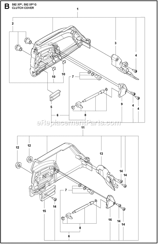 Clutch Cover Diagram and Parts List for 592XPG  Husqvarna Chainsaw