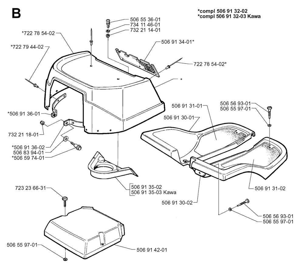 Hood Diagram and Parts List for R11 1998-09 Husqvarna Lawn Tractor